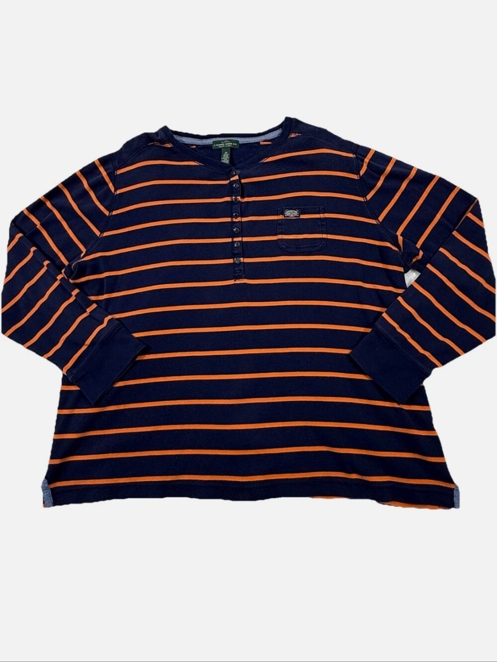 Lauren Ralph Lauren Navy and Orange Striped Long Sleeve Henley Tee